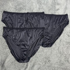3 Pair Vintage Bali 24602 Black Nylon Satin High Cut Bikini Brief Panties Sz 13
