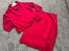 Vtg Renata Boutique Knitwear Roma PURA LANA Red Dress Suit Beaded Made Italy