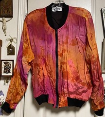 Vintage RIDE Rayon/Cotton Fuchsia Orange & Black Bomber Jacket W/Shoulder Pads