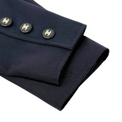 CHANEL Vintage 97P CC Logo Button Blazer Jacket #42 Dark Blue Gold Wool Pocket