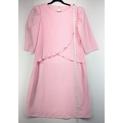 Cue Fashions Pink Pleated Overlay Shift Dress Vintage USA Made Size 18.5 Pastel