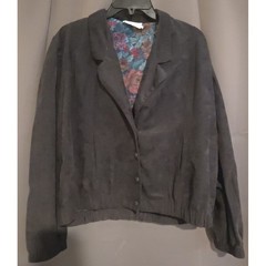 Jessica Scott Black Faux Suede Bomber Jacket, Floral Lining, Women’s Small, Vtg