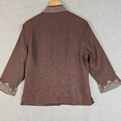 VTG Carole Little Silk Jacket XL Brown Beaded Embroidered Boho Art to Wear Lined