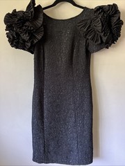 Vntg 80’s Victor Costa Floral Jacquard black dress with huge ruffle sleeves Sz 6