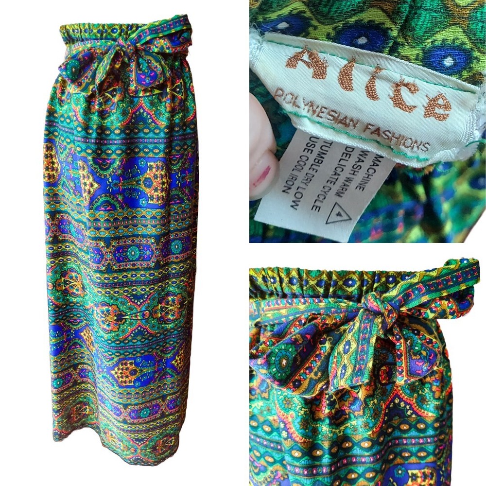 Vintage 1960s Alice Polynesian Psychedelic Striped Hawaiian Hippie Maxi Skirt