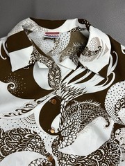 Vintage 70s Pykettes Women’s L Brown White Paisley Short Sleeve Retro Fashion