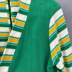 VTG 70s Terry Cloth Robe Green Yellow Striped Maxi Belted Loungewear M-XL Unisex