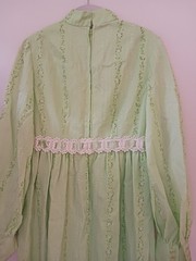 Handmade 1970s Romantic Prairie Style Long Dress S 37 Green Floral Lace Ribbon