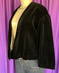 TRUE VINTAGE Black Velvet Swing Capelet Wide 3/4 Sleeves *Size S