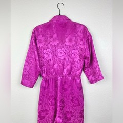 VTG 70s Sandy Sandy Women’s Small Fuchsia Pink Collared Floral Satin Jumpsuit 80
