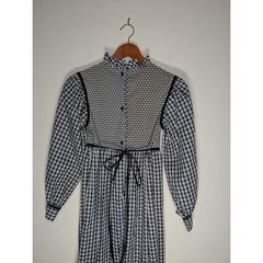 Vintage Prairie Maxi Dress Juniors 7 Velvet Trim Floral Black Mr Jac Jr Gingham