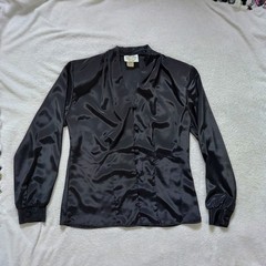 Vintage Fritz & Lloyd Black Long Sleeve Blouse Shoulder Pads Womens Tag Size 10