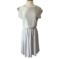 Vintage 80’s Ice Blue Jacquard Belted Secretary Casual Pullover Dress size M