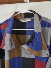 Vtg. 60s/70s Judy Bond Artsy Colorblock Casual Top, Size M, 3/4 Sleeve