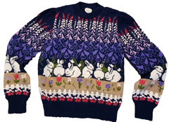 Labors of Love Easter Bunny Rabbit Pull Over Purple Knit Sweater S 36 x 23 in