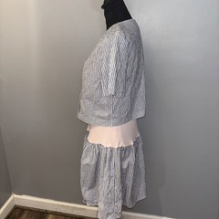 VTG Joni Blair Pink Blue Pinstripes Overlay Jacket Dress Cottagecore 90’s Size 9