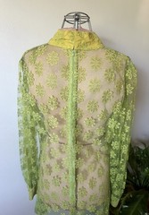 60’s MCM Avocado Green & Yellow Daisy Lace Dress