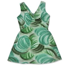 Vintage 60s 70s Women’s Green Floral V-Neck Dress Mod Gogo 16