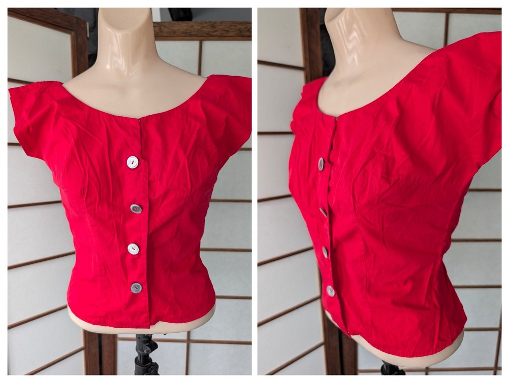 Vtg Best & Company 5th Ave Red Cotton 1930s/40s Top Blouse Pin-up Sz XS/S LOOK
