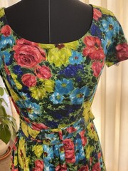 NWOT Vintage 50s Multi Floral Cotton FULL Dress JEUNESSE Pockets BELT M L SPRING