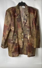 Vintage 90s Valentino Giovanni Women’s Brown Abstract Metallic Grid Blouse