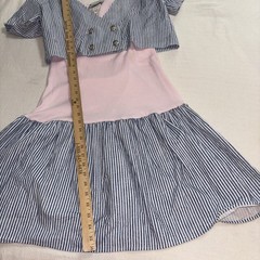 VTG Joni Blair Pink Blue Pinstripes Overlay Jacket Dress Cottagecore 90’s Size 9