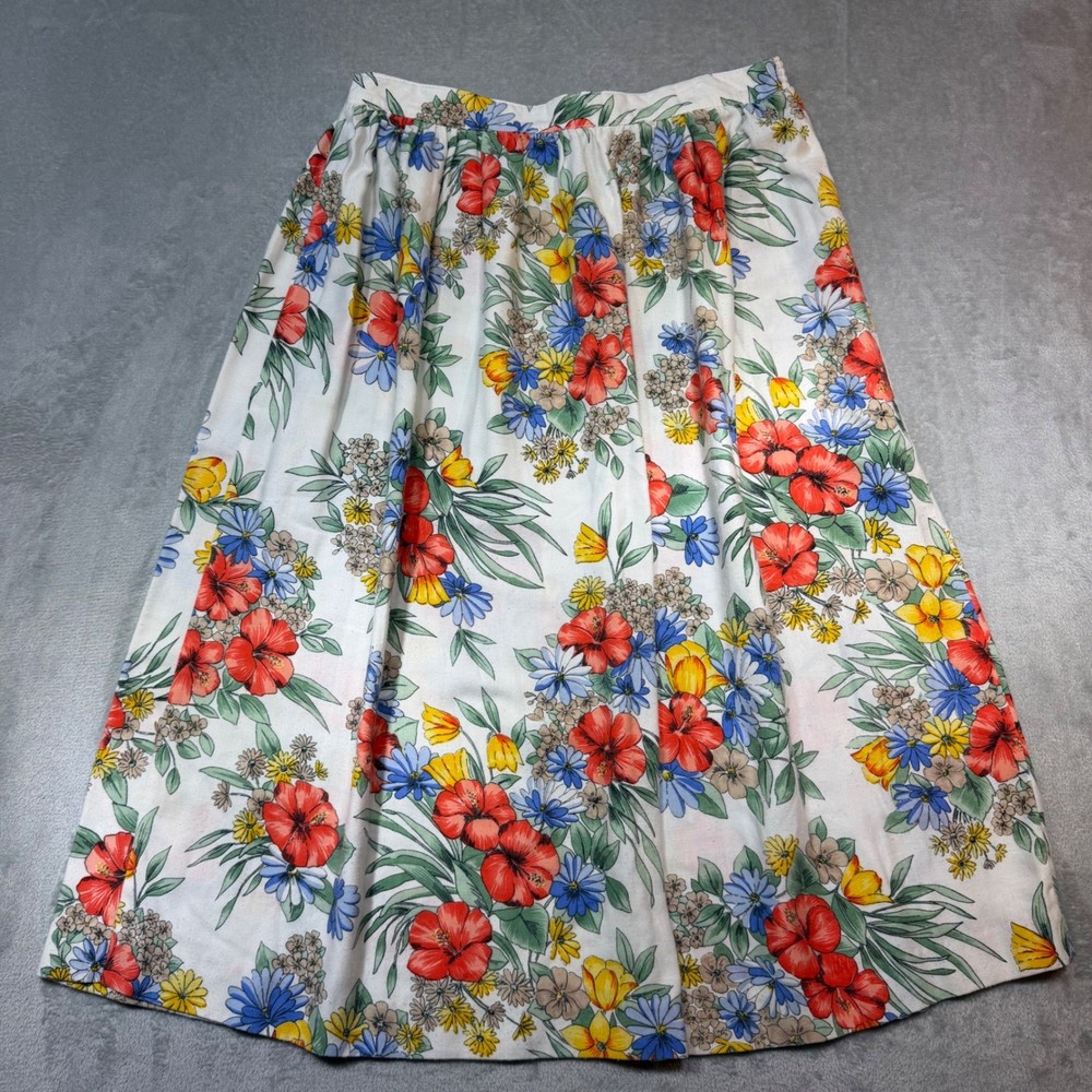 Vintage Koret 90s Floral Tropical Midi Skirt Size 18W Multicolor Poly Rayon