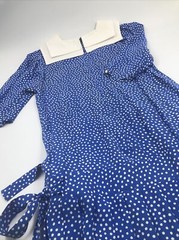 VTG Jane Schaffhausen Belle France Blue Polka Dot Belted Prairie Dress Size 4