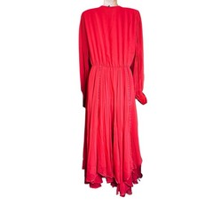 Vintage 80s Red Wayne Clark Long Sheer Sleeve Cocktail Chiffon Dress – 2