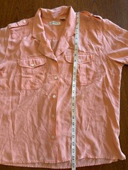 Vintage 90s Pink Salmon Silk Short Sleeve Button down Top M Oversize
