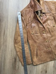 30s VINTAGE Brown Leather Belt Back Jacket Distressed Worn In Size XS/S Womens