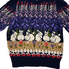 Labors of Love Easter Bunny Rabbit Pull Over Purple Knit Sweater S 36 x 23 in