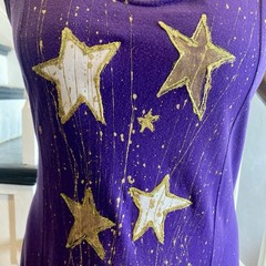 1980s 1990s T-Shirt Jersey Maxi Dress Cotton Princess Seams Star Puff Paint
