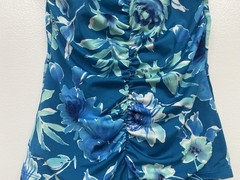 Vintage Gabar Floral Blue Nylon Blend One Piece Bathing Suit Swimsuit Size 12