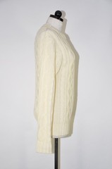 70s Vintage Cream Acrylic Chunky Cable Knit Crewneck Fisherman Sweater Women S M