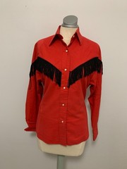 Vintage Kenny Rogers Western Collection Fringe Red Woman’s Shirt Sz 12