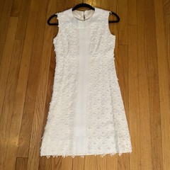 VTG 1960s Hand Made Cream Top Lined Sleeveless Darted Scalloped Fabric Dress XS