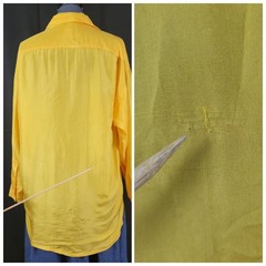 Vintage Bonjour Yellow Oversized Silk Blouse w Button Down & Flap Pockets Size M