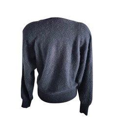 Vintage Saks Fifth Avenue Black Angora Lambswool Beaded V-Neck Sweater Large