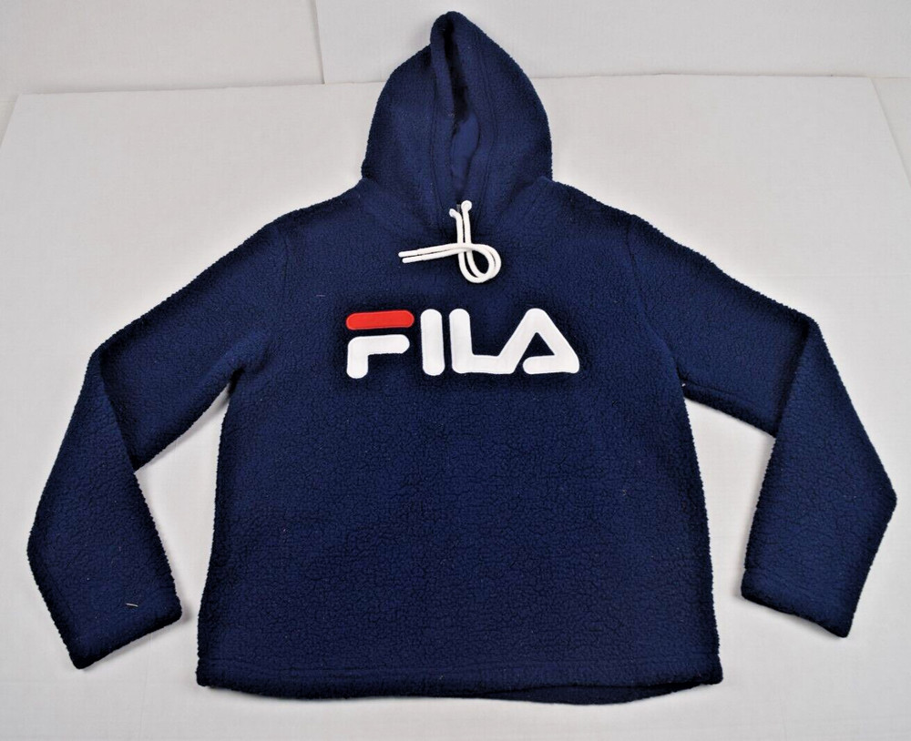 Vintage Fila Sweatshirt Fleece Hoodie Size S 90s Navy Blue FILA Logo Soft Fluffy