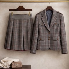 Vintage 90’s Y2K Phantom Gray Check Suit Women Skirt & Jacket Set