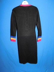 Vintage Tarni S Black Yellow Blue Knit Sweater Dress Color Block Midi Side Slits