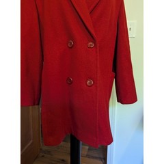 Vintage Shari Love Red Wool Blend Double Breasted Coat Classic Pocket Winter