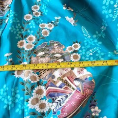 Vintage Made in Japan 100% Silk Kimono Robe Turquoise Floral Gold Accent onesize