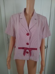 Vintage Bow Cottagecore Feminine Twee Pink Striped Jacket Women’s Size 16 -DP19