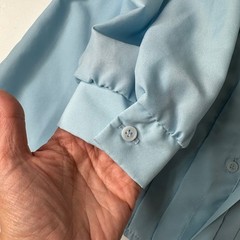 Vintage Nikki Secretary Blouse Blue Pleated Front Puff Shoulder 80s 70s Sz 11/12