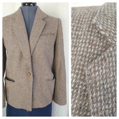 Vintage Honors Tan Tweed Blazer with Lining Size 8