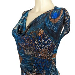 Linda Segal Vintage 1990’s peacock abstract print empire waist mini dress S