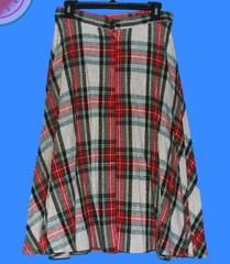 Vintage 70s Tartan Plaid MIDI CIRCLE SKIRT Academic Red Green Holiday 13/14