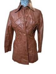 Vtg 1970s Montgomery Ward Shirt Jacket The Tanner women’s sz 9/10 Brown Leather